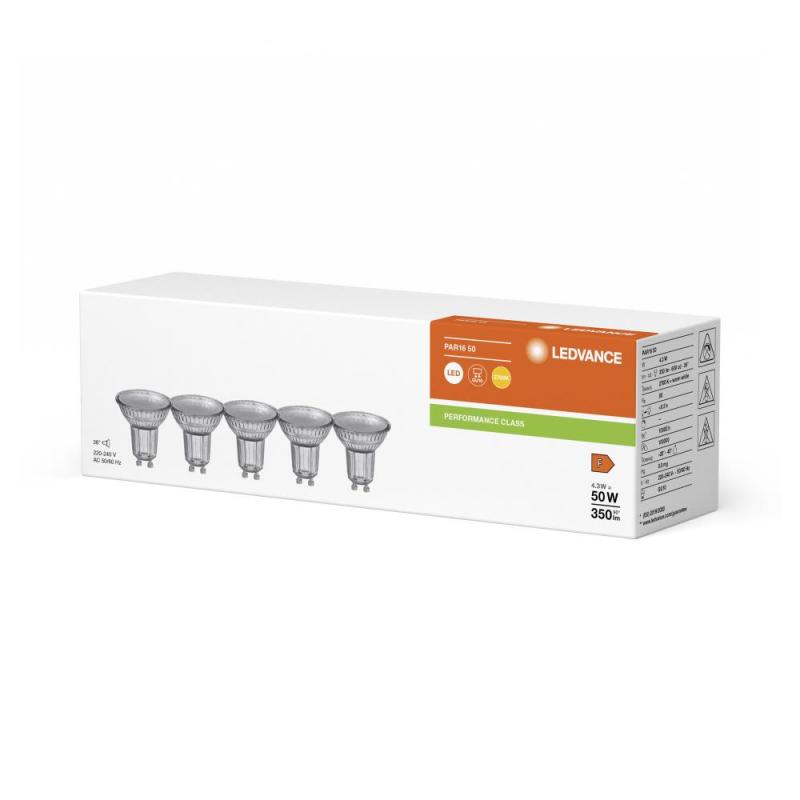 5er Pack Ledvance GU10 PAR16 LED Spot 36° 4,3W wie 50W 2700K warmweißes Licht